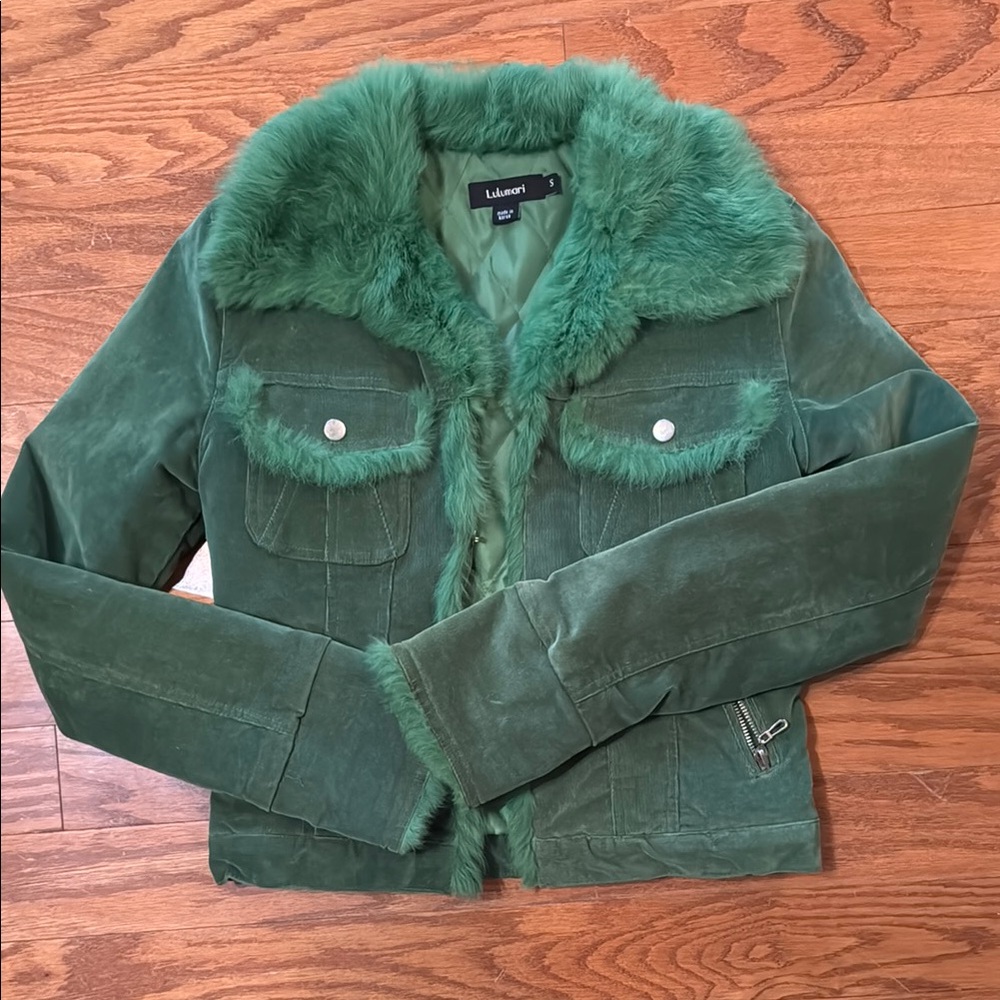 Lulu's Green Faux Fur Trim Jacket